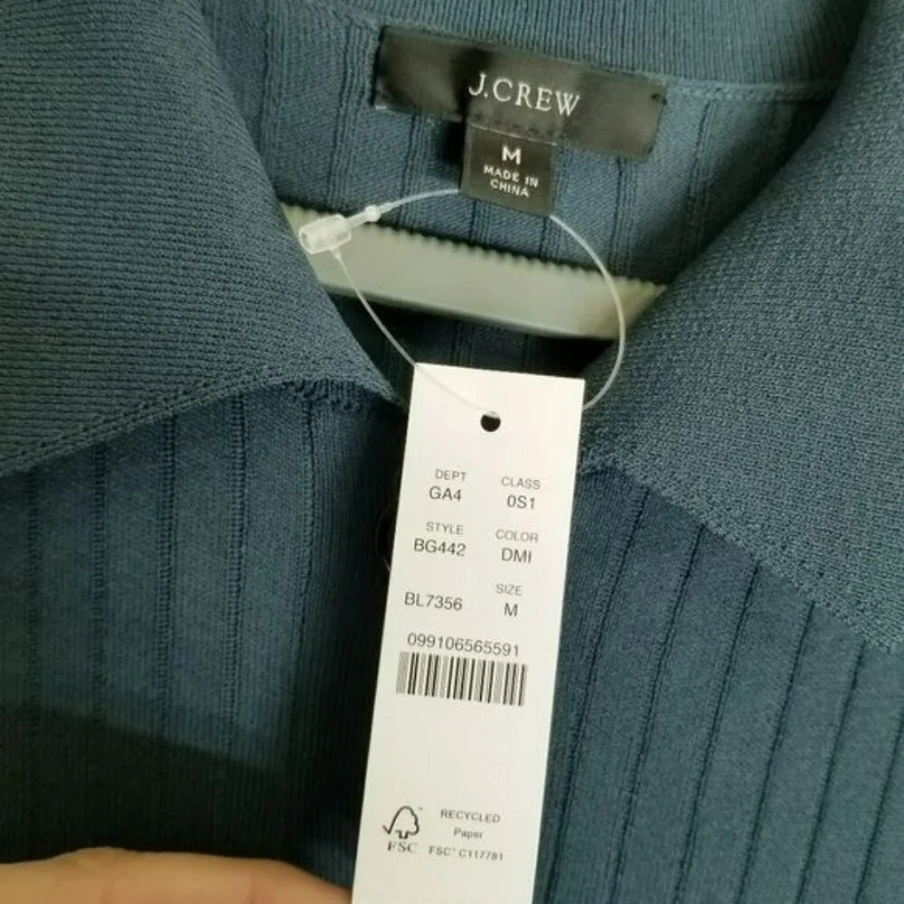 J.Crew NWT Blue Ribbed Cropped Jumpsuit Stretchy Knit Button Up Closure‎ 2022 M